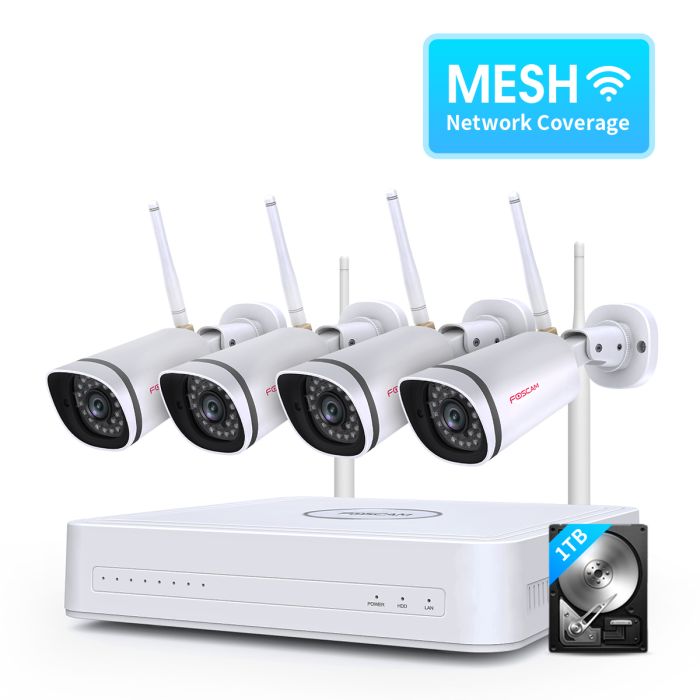 Foscam FN7108W, 1TB Full HD Complete Mesh WiFi Kit - Incl 4 & Supports up to 8 Cameras